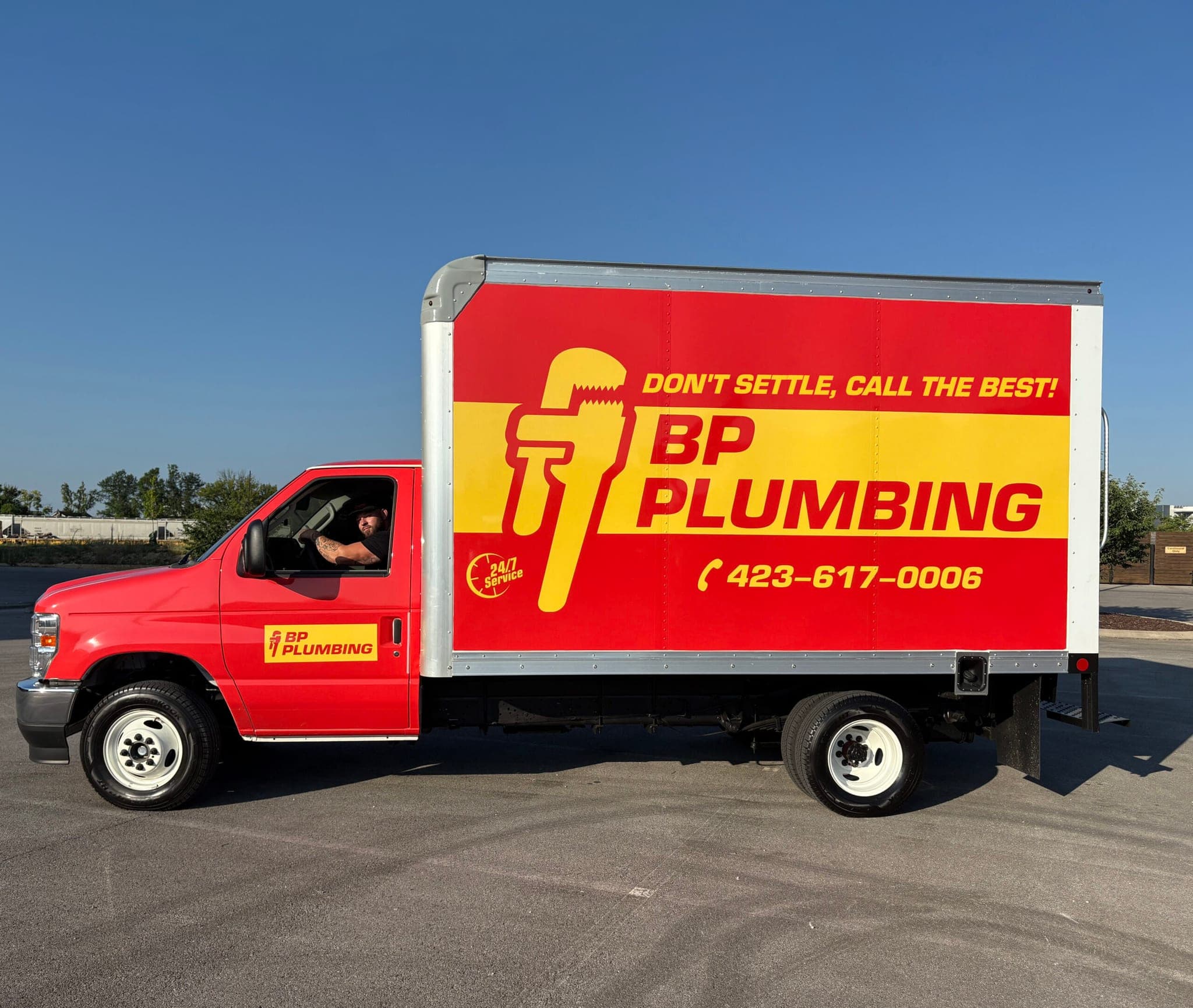 The lettered BP Plumbing truck ready for a call in Chattanooga